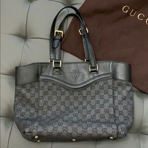 Gucci black monogram crest tote